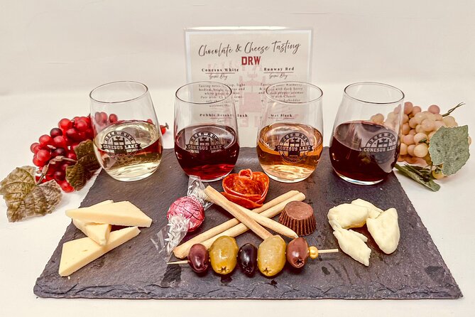 Shared Wine, Chocolate and Cheese Tasting in Conesus Lake - Four wines, four simple pairings